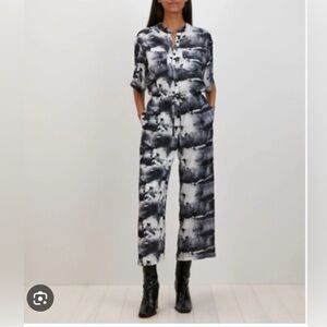 The Kit Issa black ink printed tie waist jumpsuit